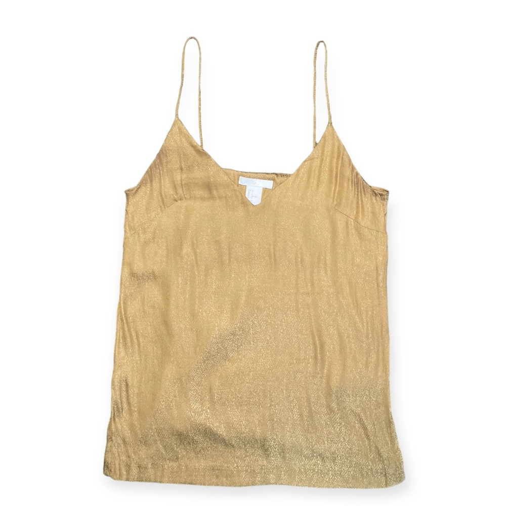 H&M strapy V-neck printed gold-brown sheer tank top